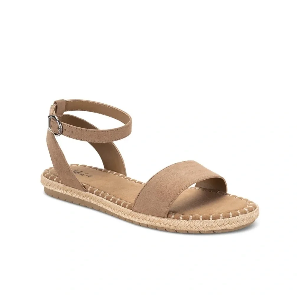 Style & Co. Womens Peggyy Faux Suede Flat Ankle Strap Taupe